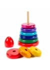Montessori, színes fa toronyépítő játék - közepes méretű
