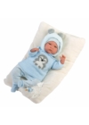 LLORENS - Reborn - limitált kiadású csecsemő kisfiú játékbaba kék, lajháros kötött ruhában, párnával - 42 cm