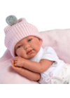 LLORENS - Tina - csecsemő kislány játékbaba síró funkcióval, rózsaszín párnával - 44 cm