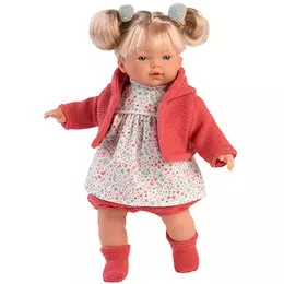 LLORENS - Aitana - kislány játékbaba síró funkcióval, piros kardigánban - 33 cm