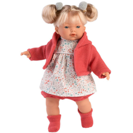 LLORENS - Aitana - kislány játékbaba síró funkcióval, piros kardigánban - 33 cm