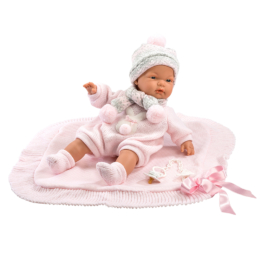 LLORENS - Joelle - csecsemő kislány játékbaba síró funkcióval, masnis takaróval - 38 cm