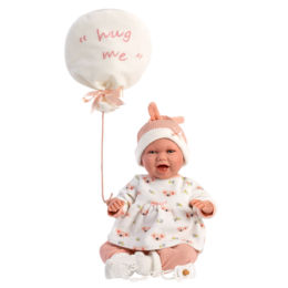 LLORENS - Mimi - csecsemő kislány játékbaba nevető funkcióval és &quot;Hug me&quot; lufipárnával - 42 cm