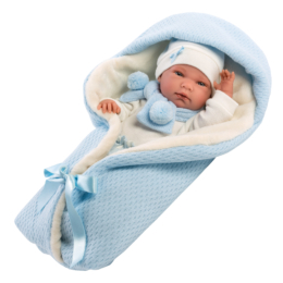 LLORENS - Nico - csecsemő kisfiú játékbaba fürdethető, pólyával - 40 cm