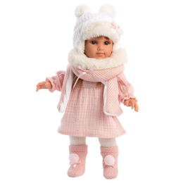LLORENS - Nicole - kislány játékbaba meleg, rózsaszín ruhában - 35 cm