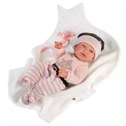 LLORENS - Tina - csecsemő kislány játékbaba csillagos takaróval - 43 cm
