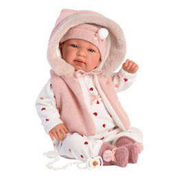 LLORENS - Tina - csecsemő kislány játékbaba síró funkcióval és kapucnis mellénnyel - 44 cm