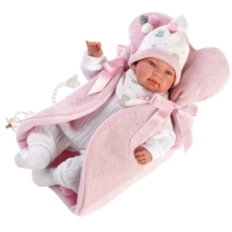 LLORENS - Tina - csecsemő kislány játékbaba síró funkcióval, pólyában - 44 cm