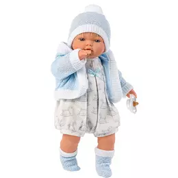 LLORENS - Roberto - kisfiú sírós játékbaba kardigánnal - 33 cm