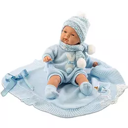 LLORENS - Joel - újszülött fiú baba kék takaróval - 38 cm
