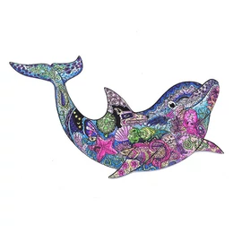 Fa puzzle, színes A4 méretű (delfin)