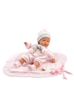 LLORENS - Joelle - csecsemő kislány játékbaba síró funkcióval, masnis takaróval - 38 cm