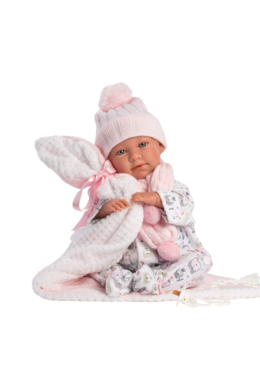 LLORENS - Mimi - csecsemő kislány játékbaba síró funkcióval, macis pizsamában és takaróval - 42 cm