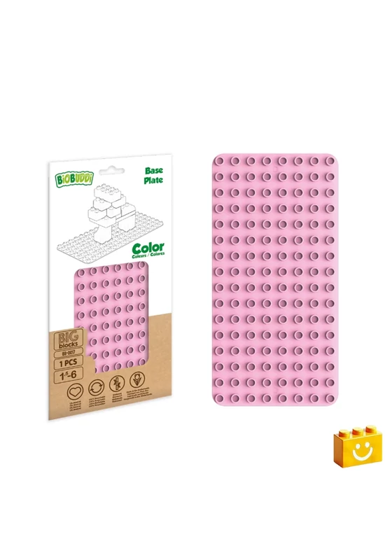 BiOBUDDi® BB-0017 | építőjáték alaplap nagy méretű kockákhoz - 100% kompatibilis minden más kedvelt márka nagy méretű kockáival | 8x16 bütyök világos rózsazsín