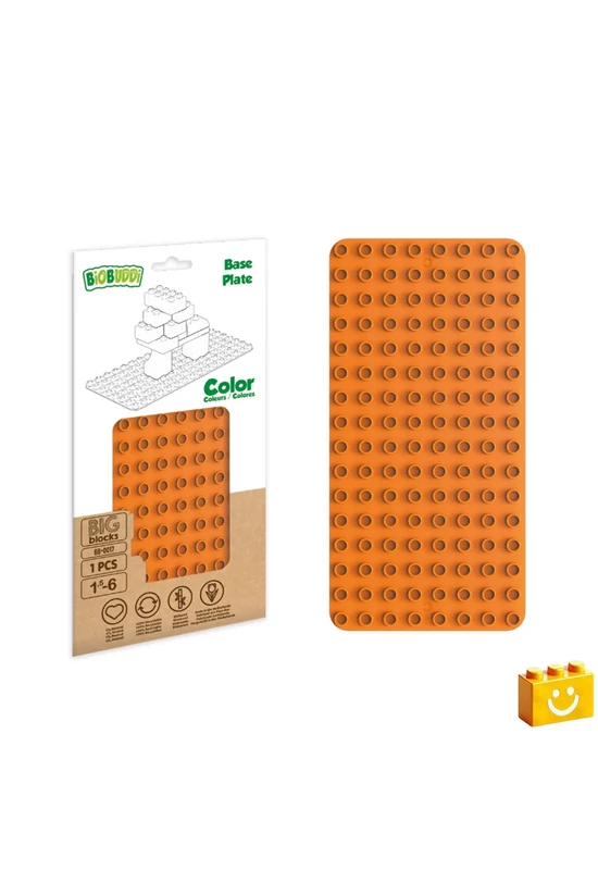 BiOBUDDi® BB-0017 | építőjáték alaplap nagy méretű kockákhoz - 100% kompatibilis minden más kedvelt márka nagy méretű kockáival | 8x16 bütyök narancssárga