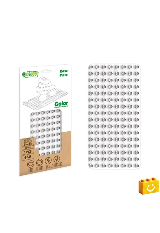BiOBUDDi® BB-0017 | építőjáték alaplap nagy méretű kockákhoz - 100% kompatibilis minden más kedvelt márka nagy méretű kockáival | 8x16 bütyök fehér