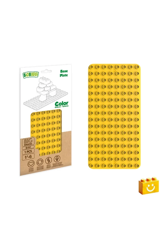 BiOBUDDi® BB-0017 | építőjáték alaplap nagy méretű kockákhoz - 100% kompatibilis minden más kedvelt márka nagy méretű kockáival | 8x16 bütyök sárga