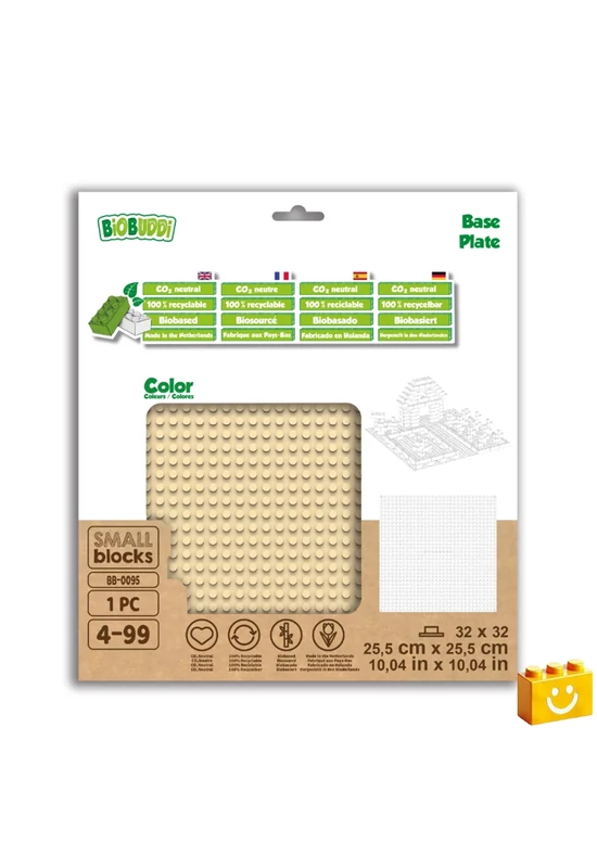 BiOBUDDi® BB-0095 | építőjáték alaplap - 100% kompatibilis minden más kedvelt márkával | 32x32 bütyök bézs