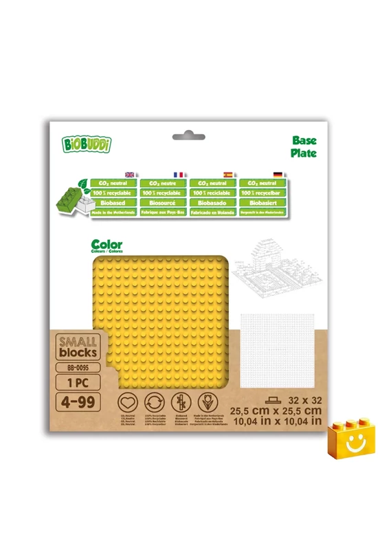 BiOBUDDi® BB-0095 | építőjáték alaplap - 100% kompatibilis minden más kedvelt márkával | 32x32 bütyök sárga