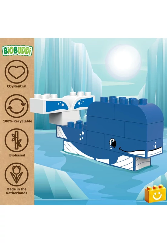 BiOBUDDi® BB-0101 | bio építőjáték | Sarkvidék - 2 az 1-ben bálna vagy fóka - 100% kompatibilis minden más kedvelt márkával