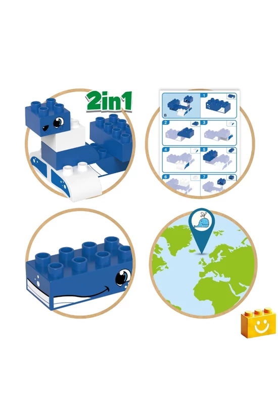 BiOBUDDi® BB-0101 | bio építőjáték | Sarkvidék - 2 az 1-ben bálna vagy fóka - 100% kompatibilis minden más kedvelt márkával