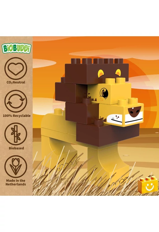 BiOBUDDi® BB-0102 | bio építőjáték | Szavanna - 2 az 1-ben oroszlán vagy strucc - 100% kompatibilis minden más kedvelt márkával