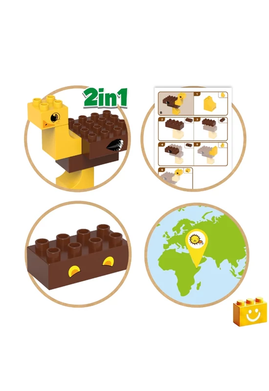 BiOBUDDi® BB-0102 | bio építőjáték | Szavanna - 2 az 1-ben oroszlán vagy strucc - 100% kompatibilis minden más kedvelt márkával