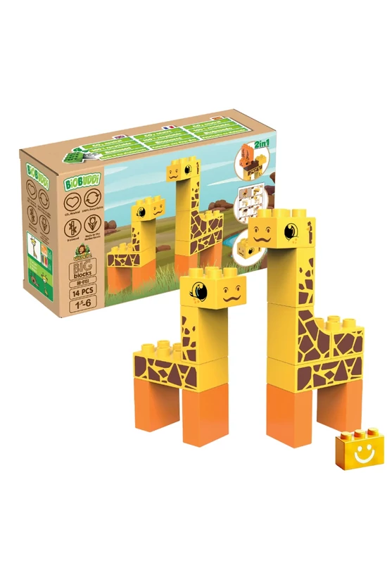 BiOBUDDi® BB-0103 | bio építőjáték | Sztyeppe - 2 az 1-ben zsiráf vagy jávorszarvas - 100% kompatibilis minden más kedvelt márkával