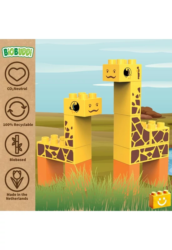 BiOBUDDi® BB-0103 | bio építőjáték | Sztyeppe - 2 az 1-ben zsiráf vagy jávorszarvas - 100% kompatibilis minden más kedvelt márkával