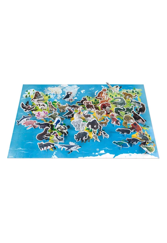 JANOD - Veszélyeztett állatok - 200 db-os puzzle bőröndben 3D figurákkal