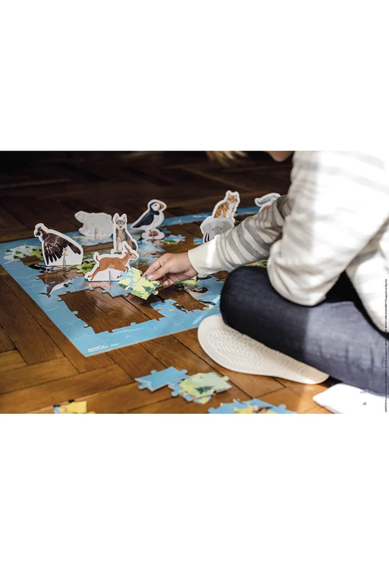 JANOD - Veszélyeztett állatok - 200 db-os puzzle bőröndben 3D figurákkal