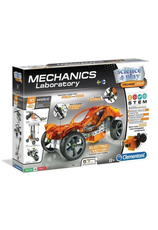Clementoni - Science &amp; Play Mechanikus műhely – Motorizált jármű - narancssárga (CLE50313)