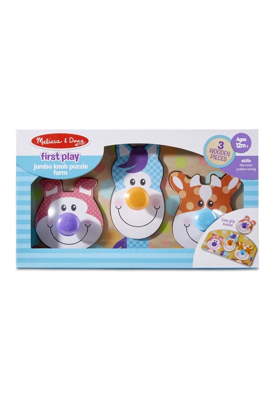 Melissa & Doug Bébi és tipegő fajátékok, Óriás puzzle gombbal, farm állatai