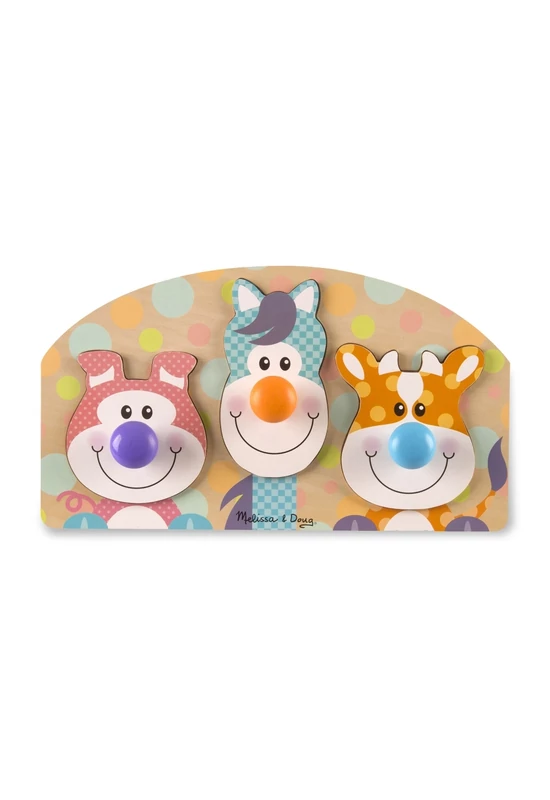 Melissa & Doug Bébi és tipegő fajátékok, Óriás puzzle gombbal, farm állatai