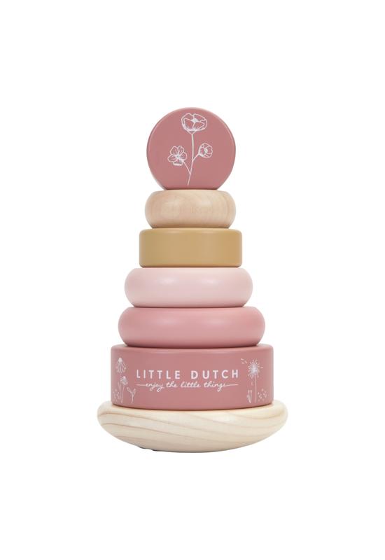 LITTLE DUTCH - fa, Montessori toronyépítő - rózsaszín