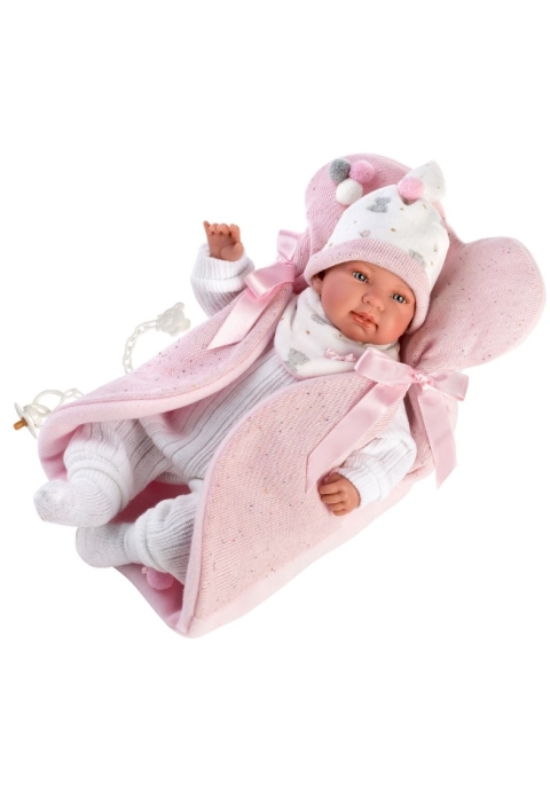 LLORENS - Tina - csecsemő kislány játékbaba síró funkcióval, pólyában - 44 cm