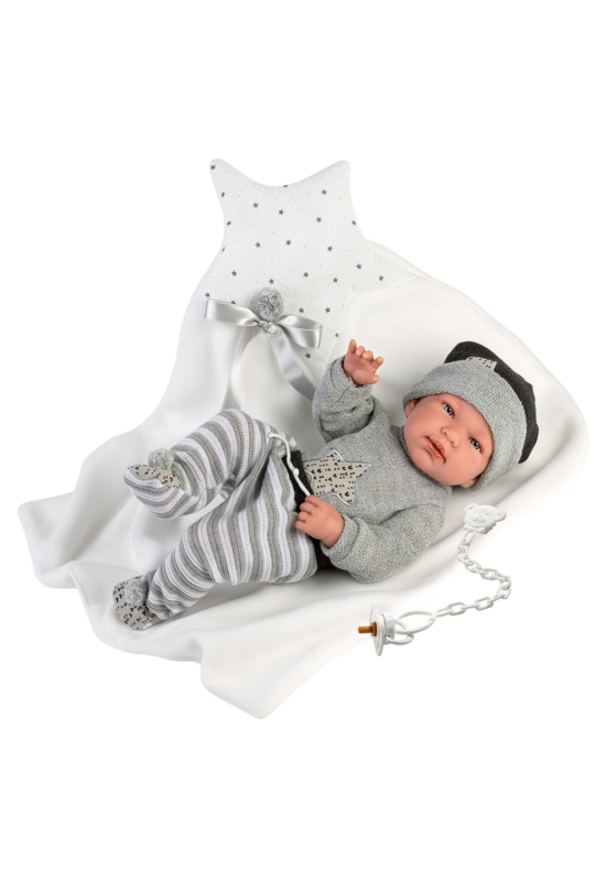 LLORENS - Tino - csecsemő kisfiú játékbaba takaróval - 43 cm