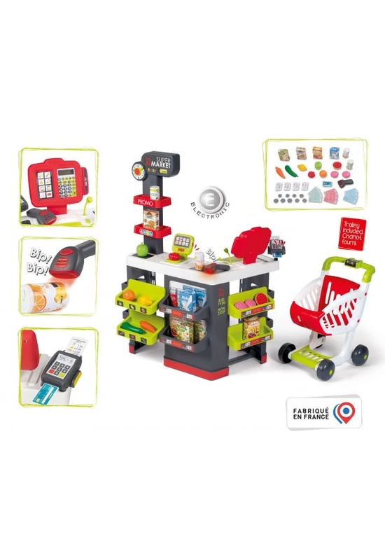 Smoby: Szupermarket pénztárgéppel és bevásárlókocsival - 42 részes