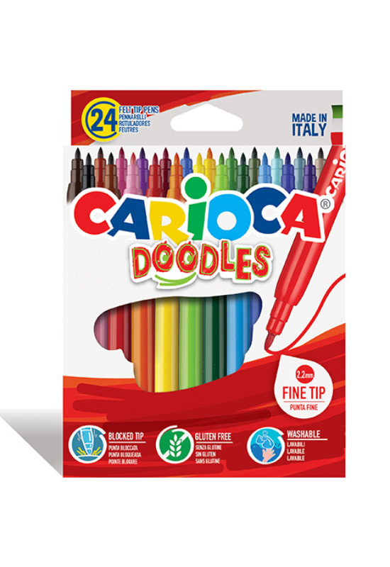 CARIOCA - Doodles - hosszú hegyű filctoll szett - 24 db-os
