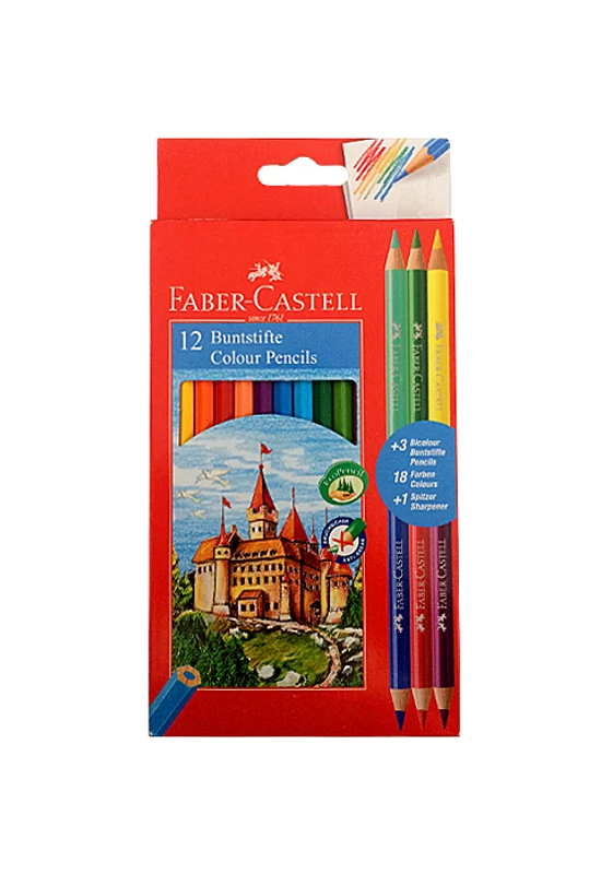 Faber-Castell - Színes ceruza készlet - 12 db-os + 3 db bicolor