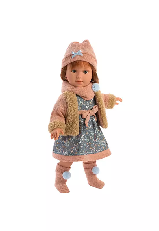 LLORENS - Martina - kislány játékbaba mellénnyel és bojtos zokniban - 40 cm
