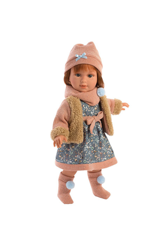 LLORENS - Martina - kislány játékbaba mellénnyel és bojtos zokniban - 40 cm