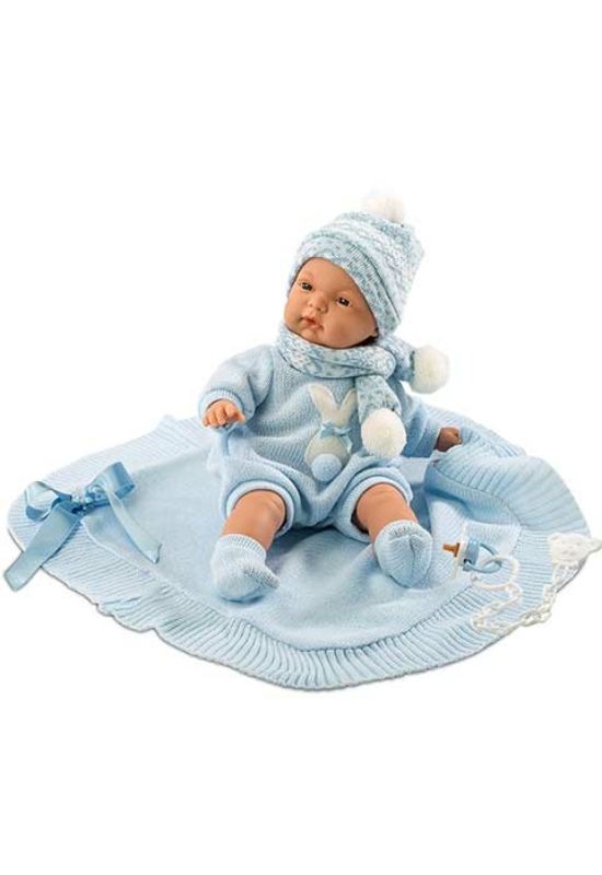 LLORENS - Joel - újszülött fiú baba kék takaróval - 38 cm