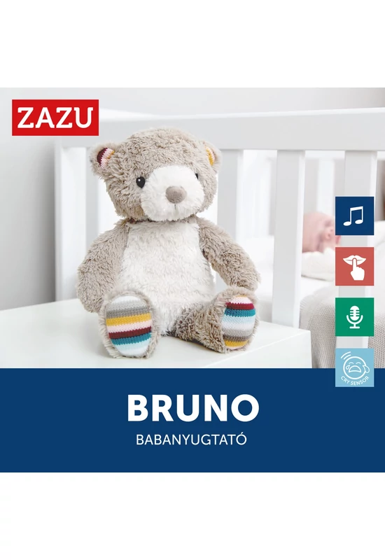 Zazu - BRUNO babanyugtató plüssmackó éjjeli fénnyel és hangrögzítővel