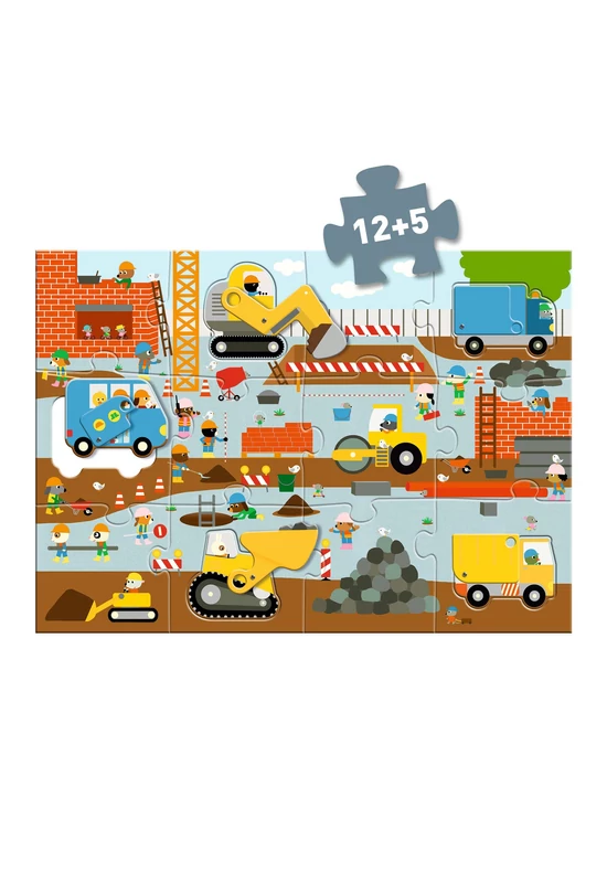 Óriás puzzle - Építkezés, 12+5 db-os - Construction site
