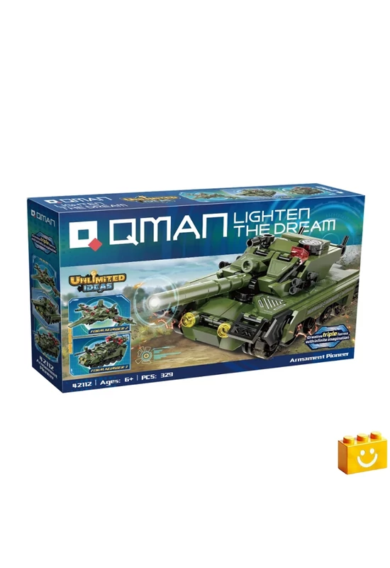 QMAN® 42112 - 3 az 1-ben Tank, harcigép, tankelhárító építőjáték - 100% kompatibilis minden más kedvelt márkával