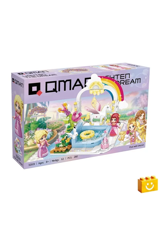 QMAN® 32019 - Unicornisos medence építőjáték - 100% kompatibilis minden más kedvelt márkával