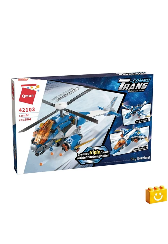 QMAN® 42103 - 3 az 1-ben Helikopter, Repülő sárkány, Vadászgép építőjáték - 100% kompatibilis minden más kedvelt márkával