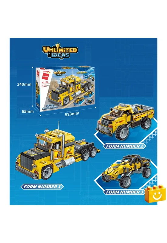 QMAN® 42108 - 3 az 1-ben Csőrös kamion, Pick-up, Cross-autó építőjáték - 100% kompatibilis minden más kedvelt márkával