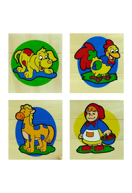 3 részes puzzle kirakó (kutya, kakas, ló, kislány)
